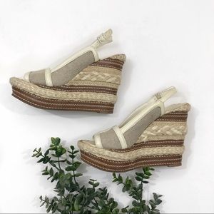 Tory Burch • espadrille wedges with leather accent